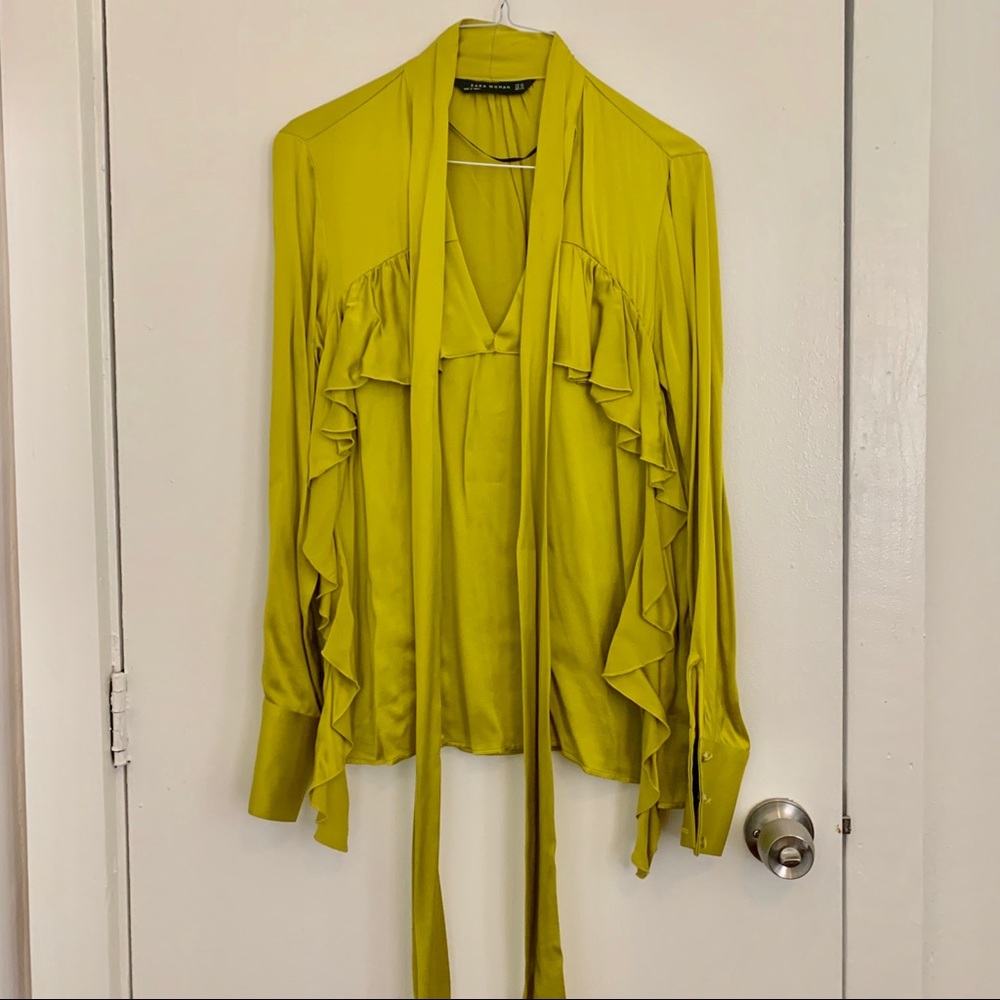 Zara Chartreuse Ruffle Blouse - Picture 2 of 6